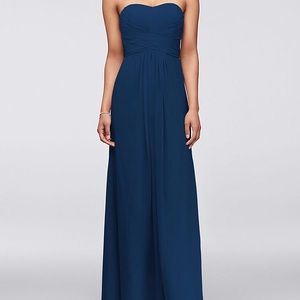 David’s Bridal blue strapless bridesmaid dress